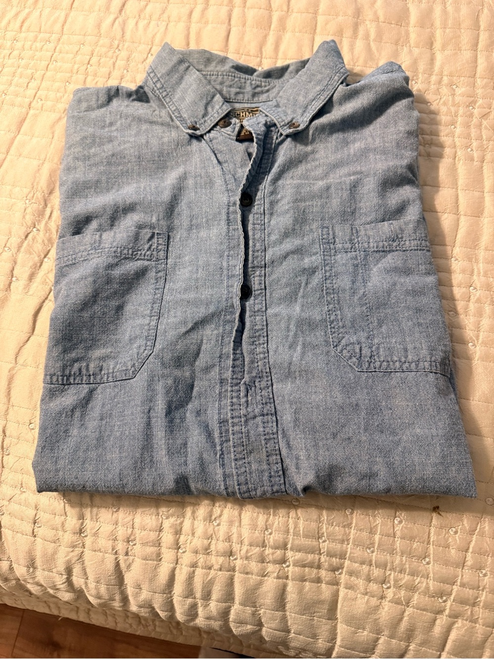 Men's Light Blue Chambray Short-Sleeve Button-Down Shirt - Picture 3 of 3